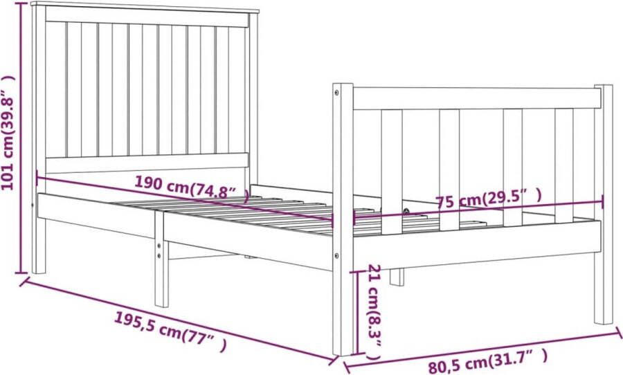 VidaXL -Bedframe-massief-grenenhout-grijs-75x190-cm-2FT6-small-single - Foto 2