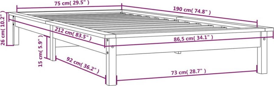 VidaXL -Bedframe-massief-grenenhout-grijs-75x190-cm-2FT6-Small-Single - Foto 3