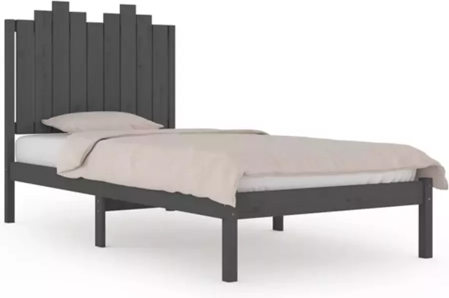 VidaXL Bedframe massief grenenhout grijs 75x190 cm 2FT6 Small Single - Foto 2