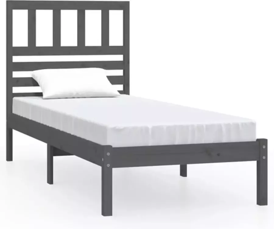 VIDAXL Bedframe massief grenenhout grijs 75x190 cm 2FT6 small single - Foto 2