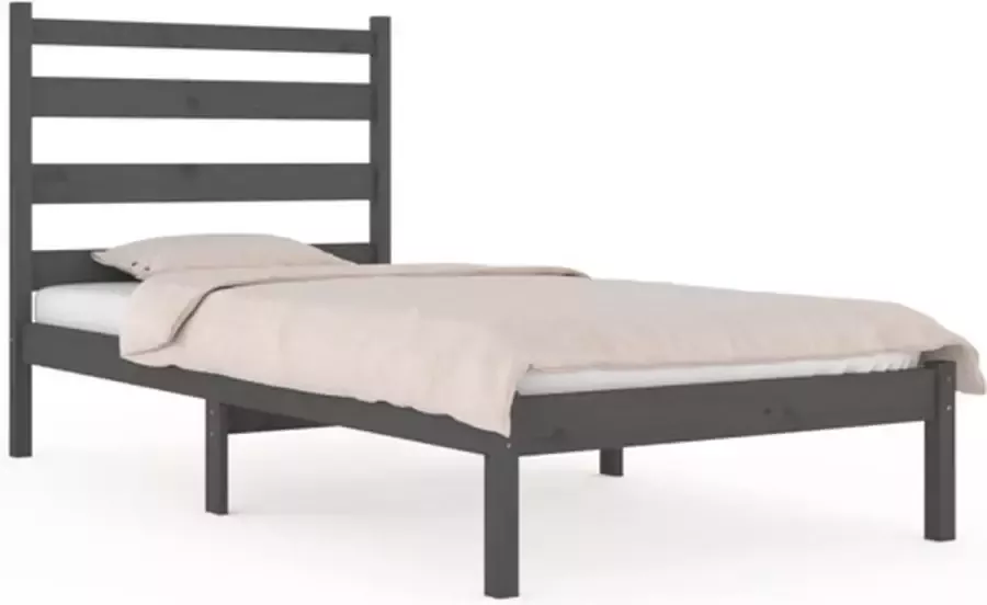 VIDAXL Bedframe massief grenenhout grijs 75x190 cm 2FT6 Small Single - Foto 2