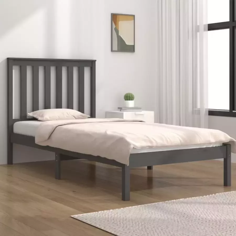 VIDAXL Bedframe massief grenenhout grijs 75x190 cm 2FT6 Small Single
