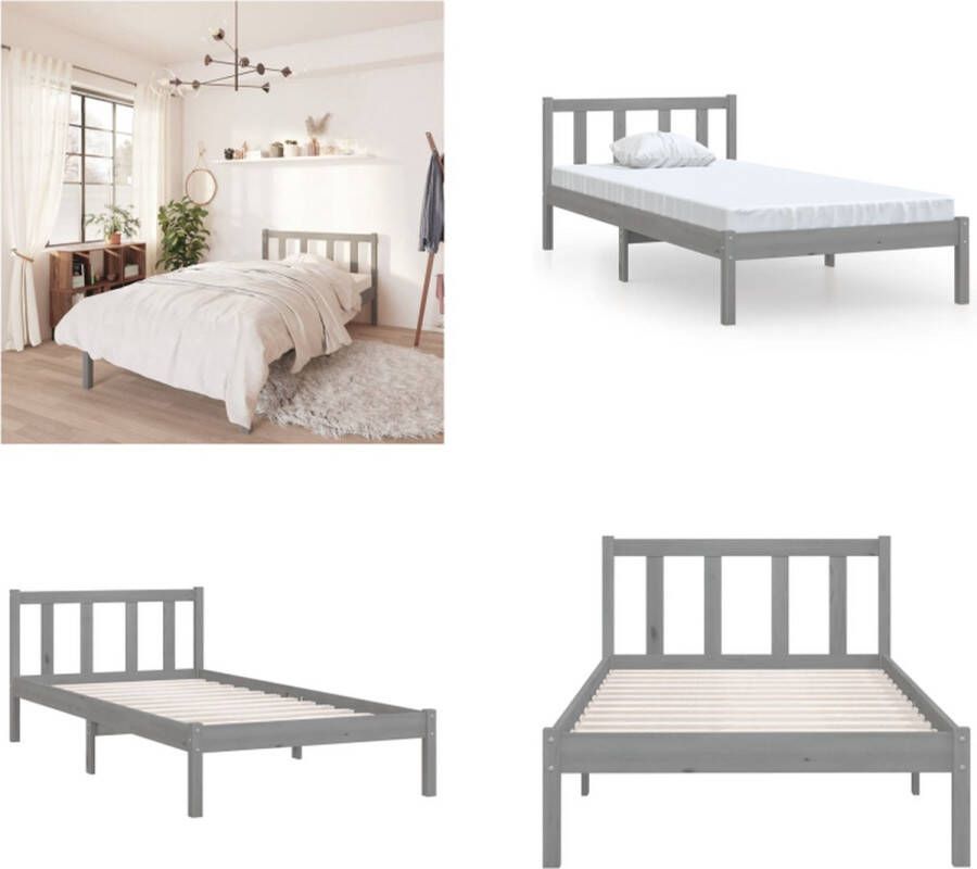 VidaXL Bedframe massief grenenhout grijs 75x190 cm 2FT6 Small Single Bedframe Bed Frame Bed Frames