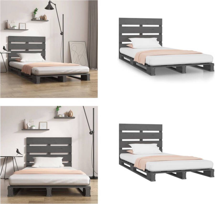 VidaXL Bedframe massief grenenhout grijs 75x190 cm 2FT6 Small Single Bedframe Bedframes Bed Bedbodem