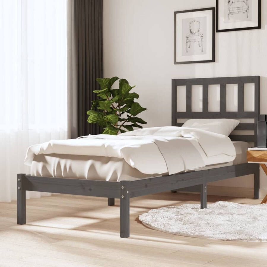 VidaXL -Bedframe-massief-grenenhout-grijs-90x190-cm-3FT-single - Foto 1