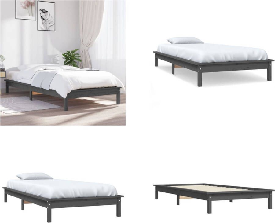 vidaXL Bedframe massief grenenhout grijs 90x190 cm 3FT Single Bedframe Bedframes Bed Bedbodem