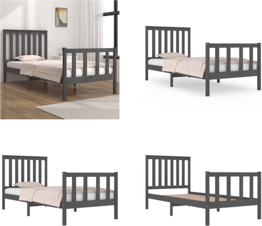 vidaXL Bedframe massief grenenhout grijs 90x190 cm 3FT Single Bedframe Bedframes Eenpersoonsbed Bed