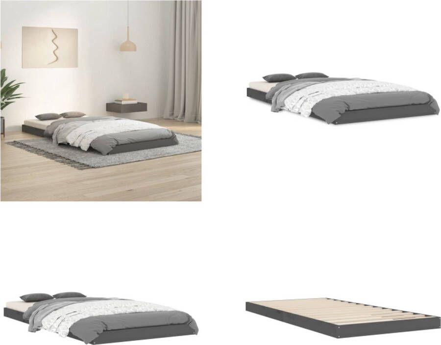 VidaXL Bedframe massief grenenhout grijs 90x190 cm 3FT Single Bedframe Bedframes Eenpersoonsbed Bed