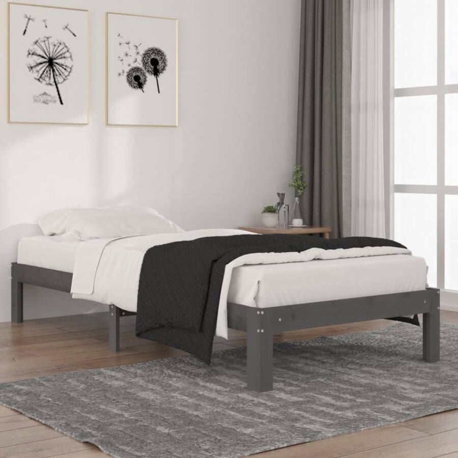 VidaXL -Bedframe-massief-grenenhout-grijs-90x200-cm - Foto 1