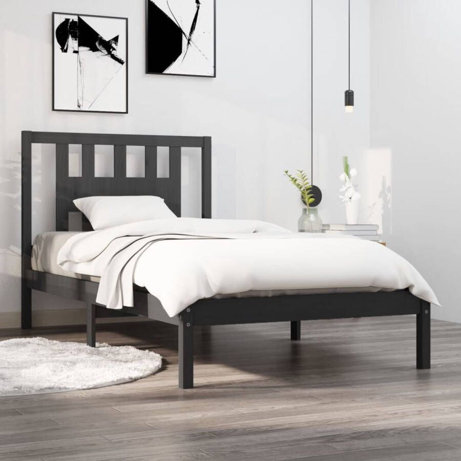 VidaXL -Bedframe-massief-grenenhout-grijs-90x200-cm - Foto 1