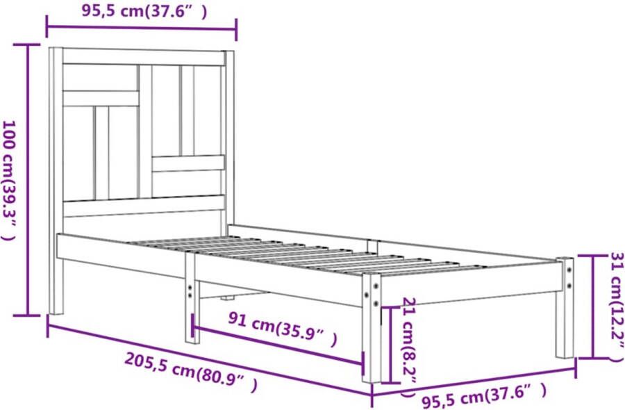 VidaXL -Bedframe-massief-grenenhout-grijs-90x200-cm - Foto 6
