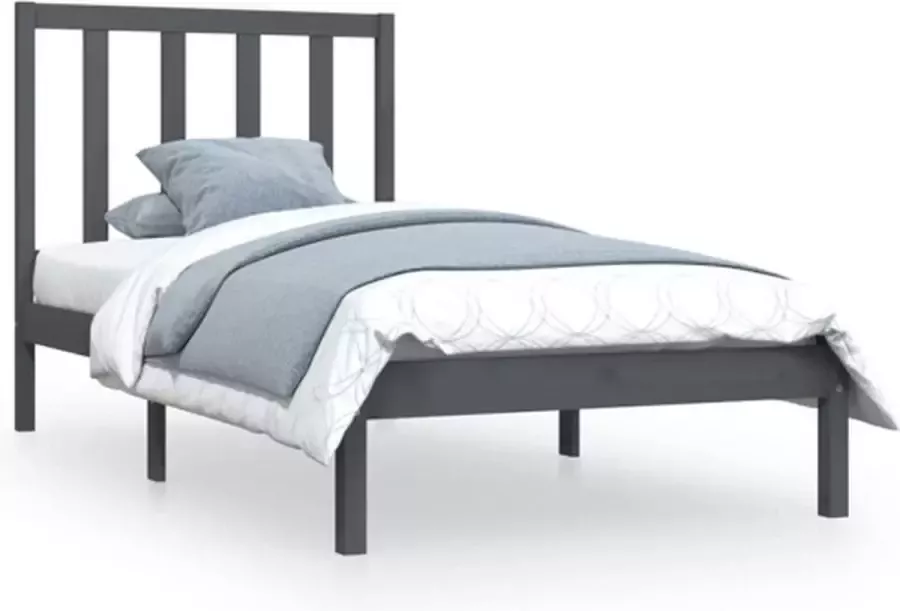 VidaXL -Bedframe-massief-grenenhout-grijs-90x200-cm - Foto 3