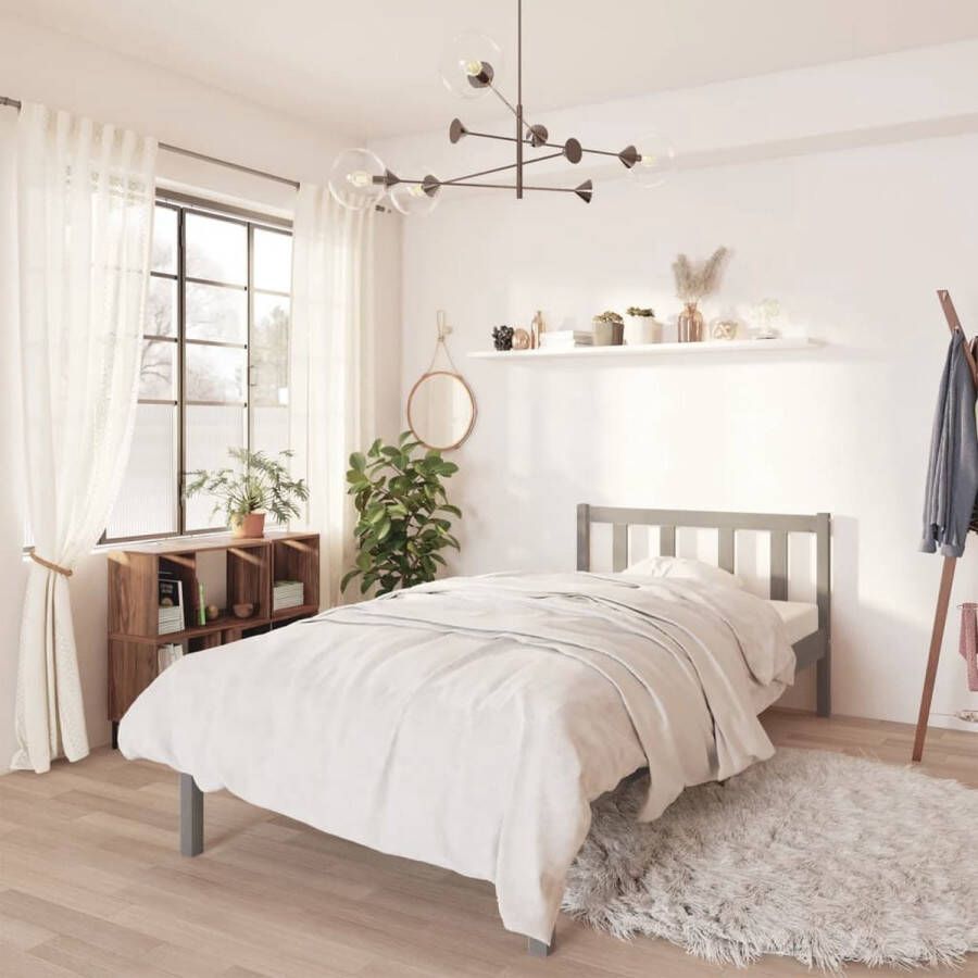 VidaXL -Bedframe-massief-grenenhout-grijs-90x200-cm - Foto 1