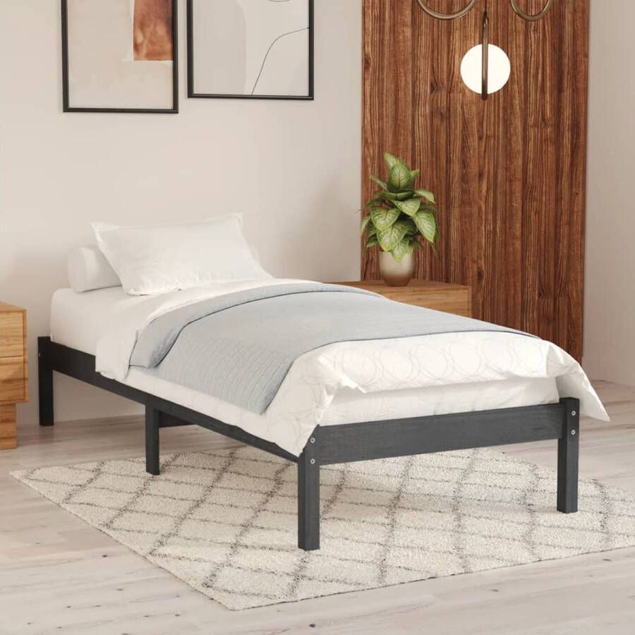 VidaXL -Bedframe-massief-grenenhout-grijs-90x200-cm - Foto 1