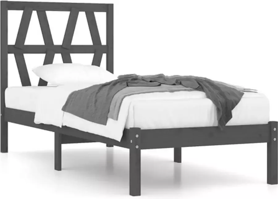 VidaXL -Bedframe-massief-grenenhout-grijs-90x200-cm - Foto 2