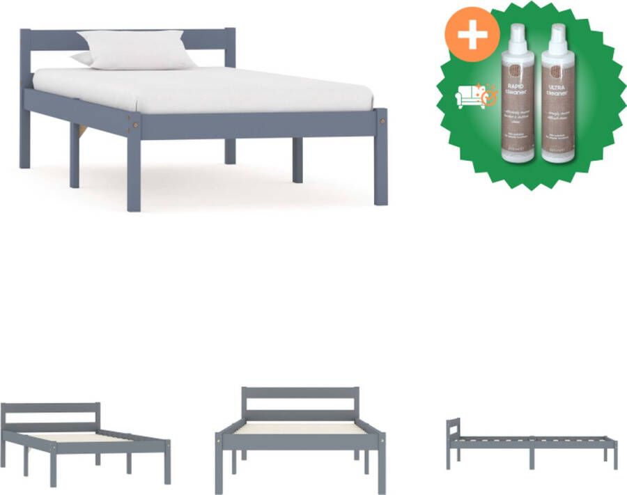 VidaXL Bedframe massief grenenhout grijs 90x200 cm Bed Inclusief Onderhoudsset