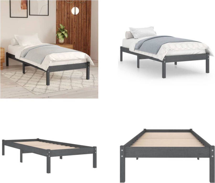 VidaXL Bedframe massief grenenhout grijs 90x200 cm Bedframe Bed Frame Bed Frames