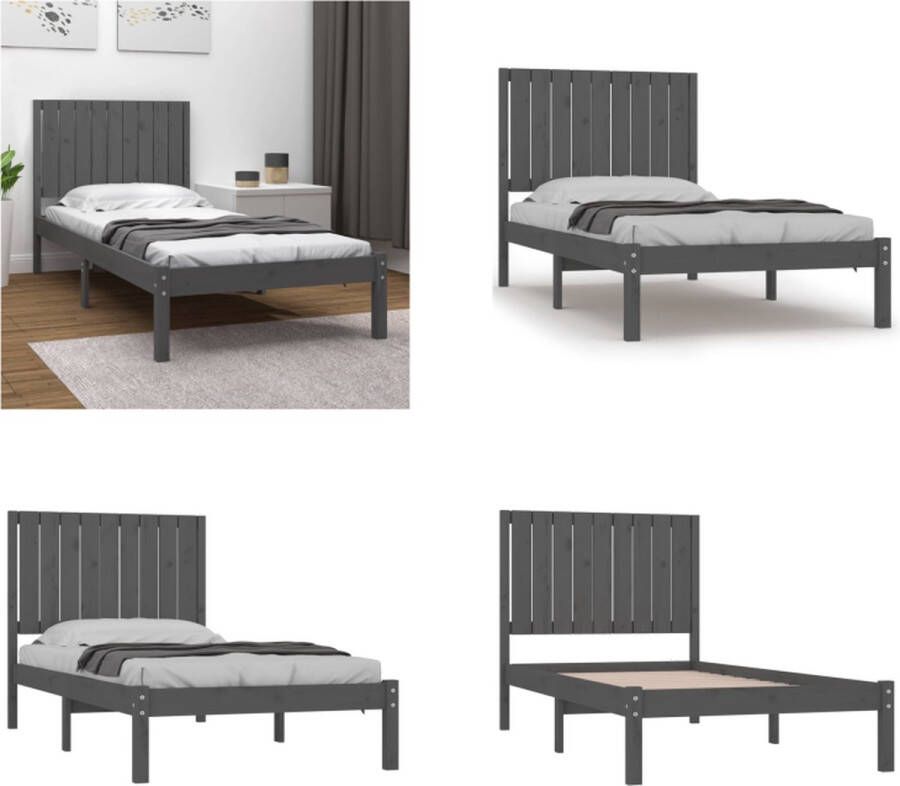 VidaXL Bedframe massief grenenhout grijs 90x200 cm Bedframe Bedframes Bed Bedbodem