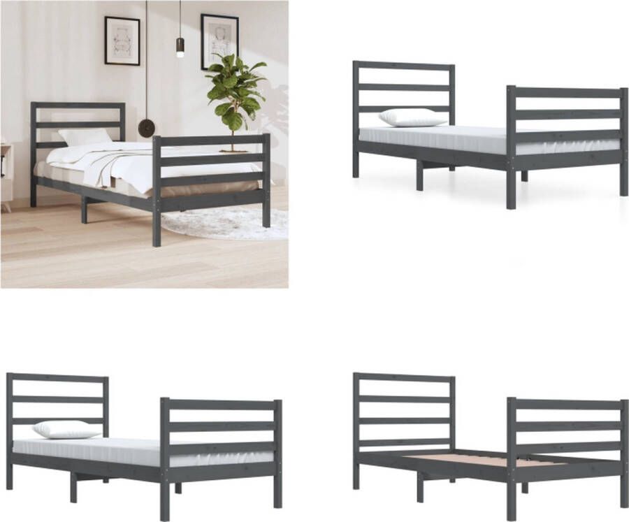 VidaXL Bedframe massief grenenhout grijs 90x200 cm Bedframe Bedframes Bed Bedbodem