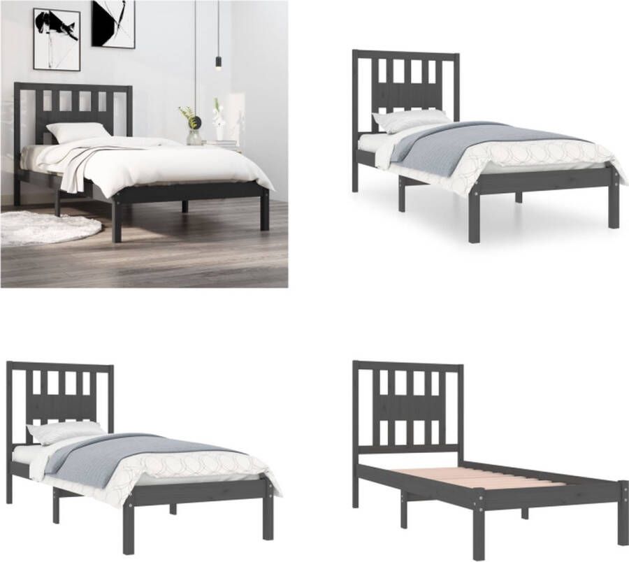VidaXL Bedframe massief grenenhout grijs 90x200 cm Bedframe Bedframes Eenpersoonsbed Bed
