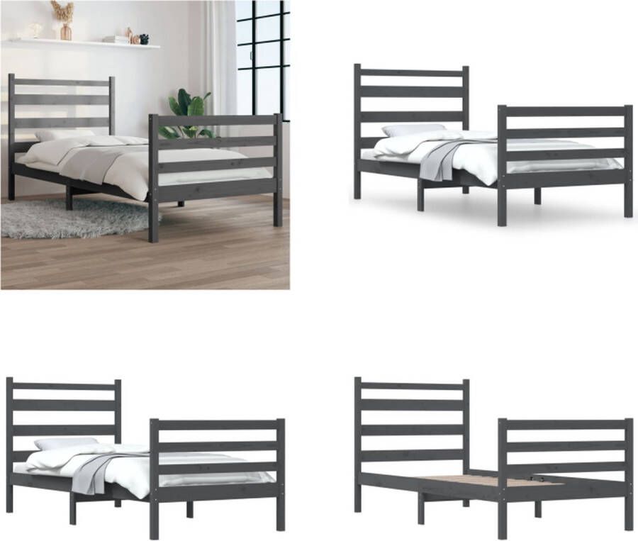 VidaXL Bedframe massief grenenhout grijs 90x200 cm Bedframe Bedframes Eenpersoonsbed Bed