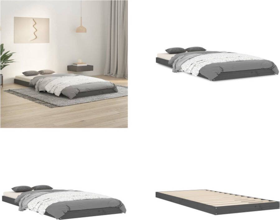 VidaXL Bedframe massief grenenhout grijs 90x200 cm Bedframe Bedframes Eenpersoonsbed Bed