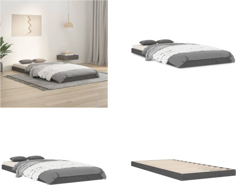 vidaXL Bedframe massief grenenhout grijs 90x200 cm Bedframe Bedframes Eenpersoonsbed Bed