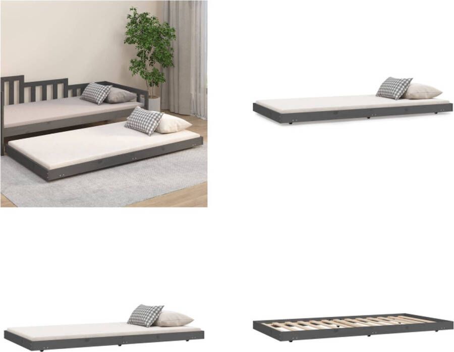 vidaXL Bedframe massief grenenhout grijs 90x200 cm Bedframe Bedframes Eenpersoonsbed Bed