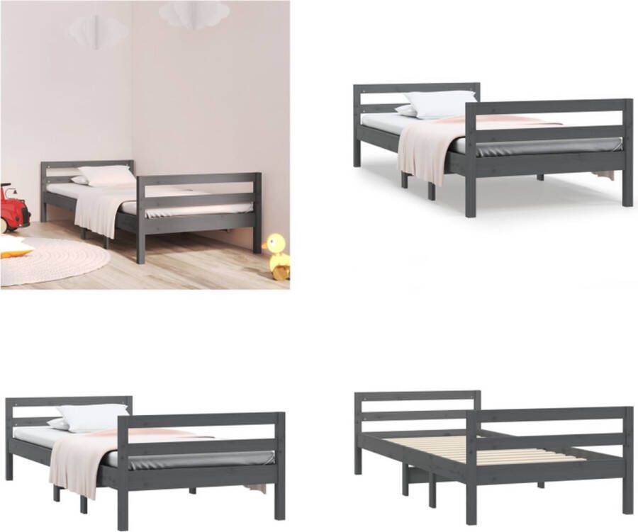 VidaXL Bedframe massief grenenhout grijs 90x200 cm Bedframe Eenpersoonsbed Bed