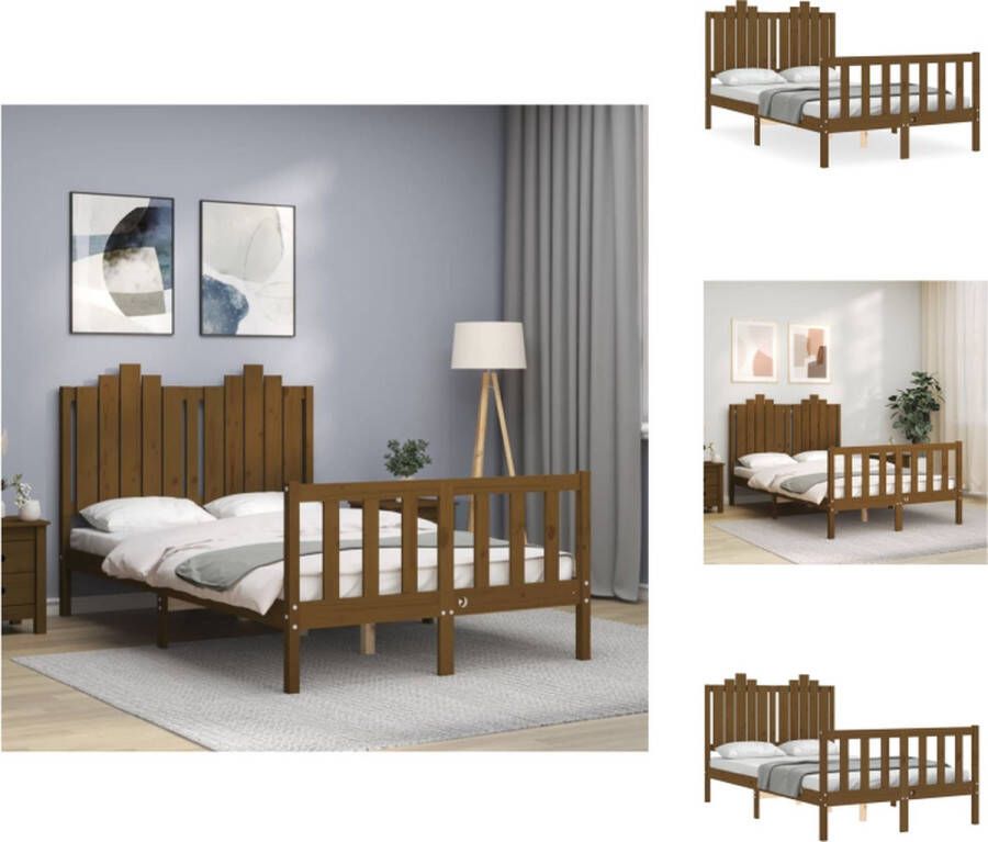 VidaXL Bedframe Massief Grenenhout Honey Brown 195.5 x 125.5 x 110 cm Multiplex Lattenbodem Bed