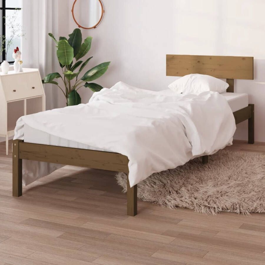 VidaXL -Bedframe-massief-grenenhout-honingbruin-100x200-cm