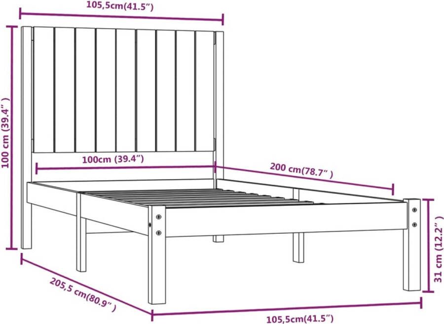 VidaXL -Bedframe-massief-grenenhout-honingbruin-100x200-cm - Foto 2