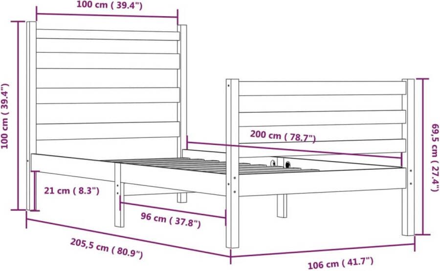 VidaXL -Bedframe-massief-grenenhout-honingbruin-100x200-cm - Foto 3