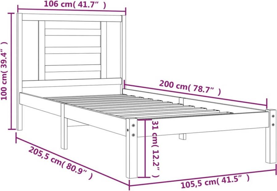 VidaXL -Bedframe-massief-grenenhout-honingbruin-100x200-cm