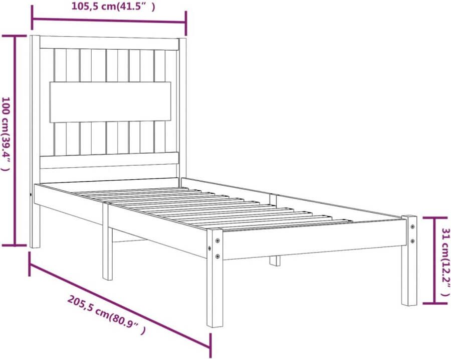 VidaXL -Bedframe-massief-grenenhout-honingbruin-100x200-cm