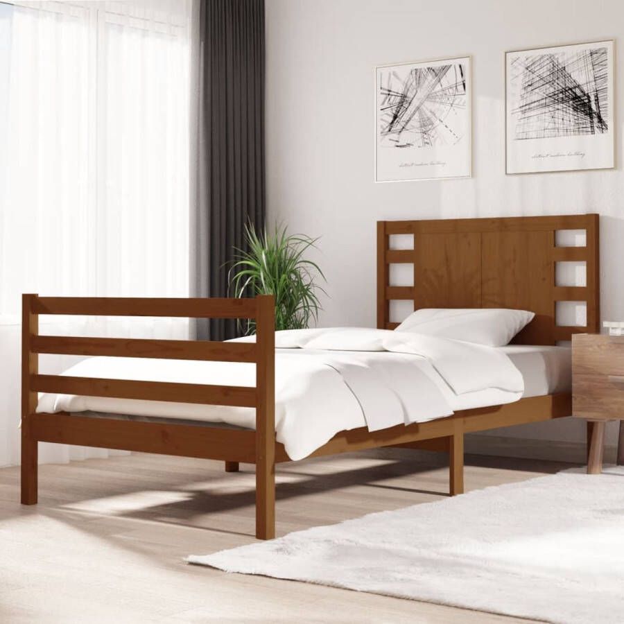 VidaXL -Bedframe-massief-grenenhout-honingbruin-100x200-cm - Foto 1