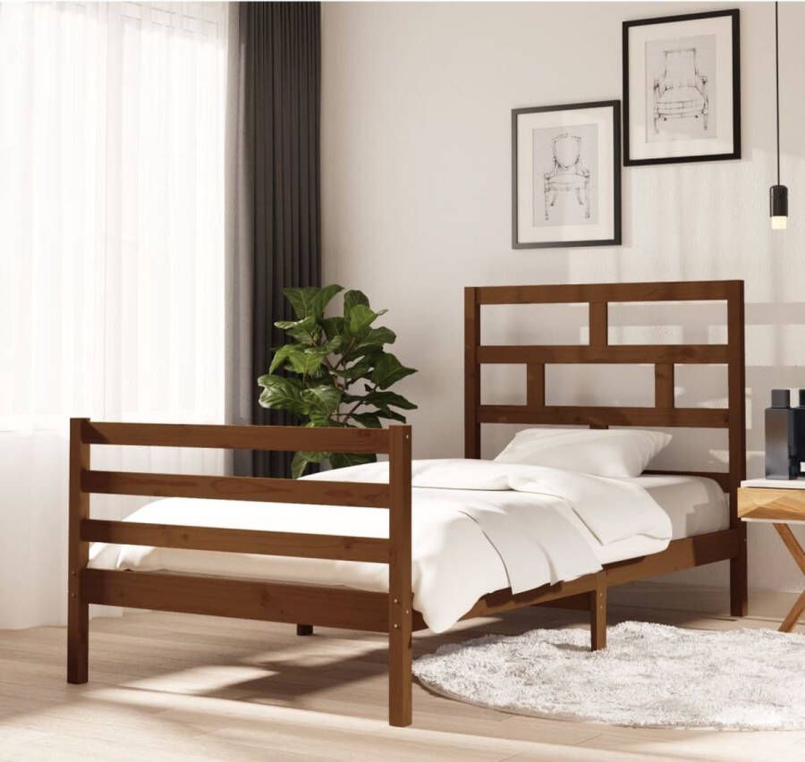 VidaXL -Bedframe-massief-grenenhout-honingbruin-100x200-cm