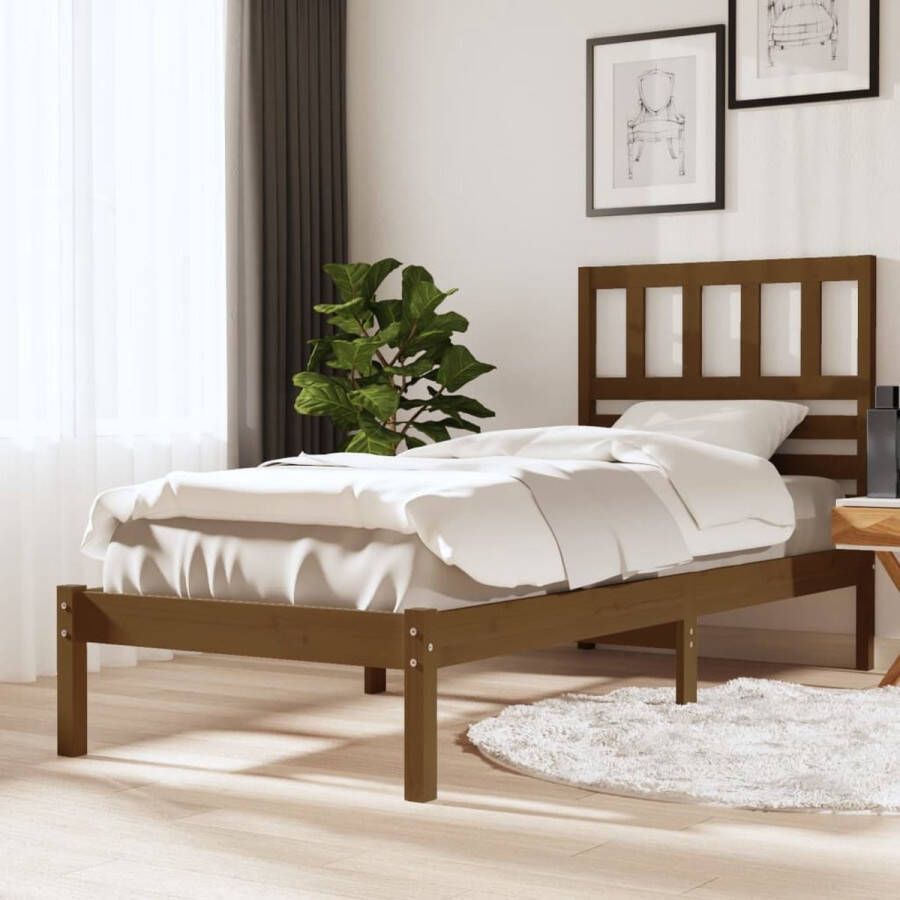 VidaXL -Bedframe-massief-grenenhout-honingbruin-100x200-cm