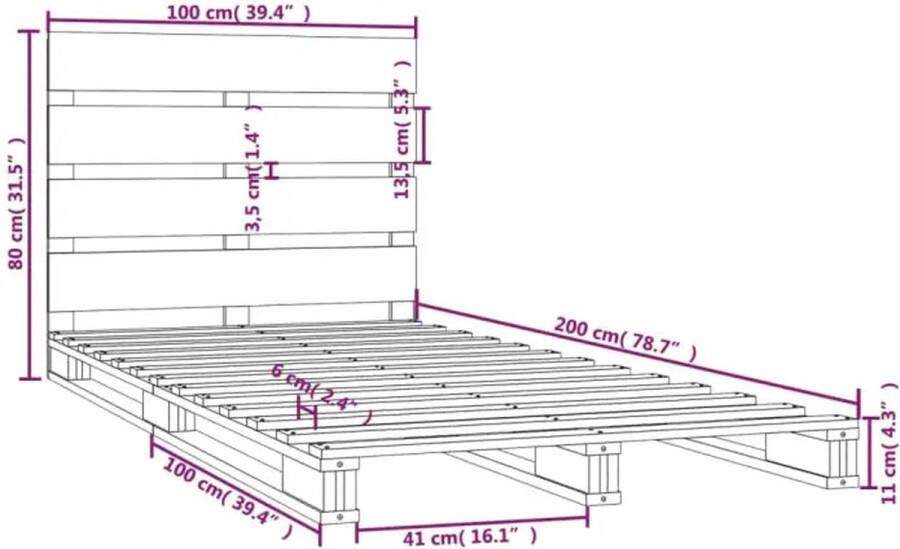 VidaXL -Bedframe-massief-grenenhout-honingbruin-100x200-cm - Foto 2