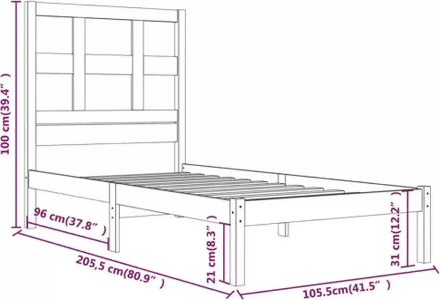 VidaXL -Bedframe-massief-grenenhout-honingbruin-100x200-cm - Foto 20