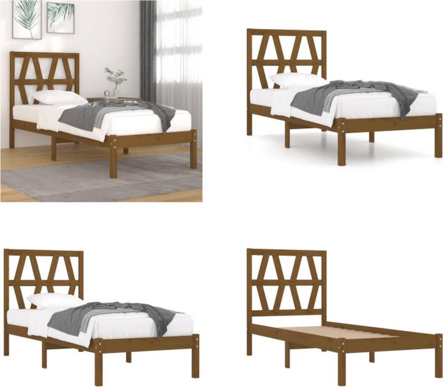 VidaXL Bedframe massief grenenhout honingbruin 100x200 cm Bedframe Bedframes Eenpersoonsbed Bed