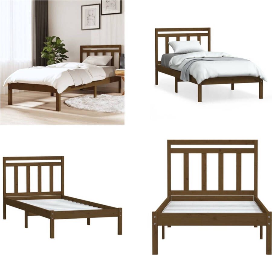 VidaXL Bedframe massief grenenhout honingbruin 100x200 cm Bedframe Bedframes Eenpersoonsbed Bed