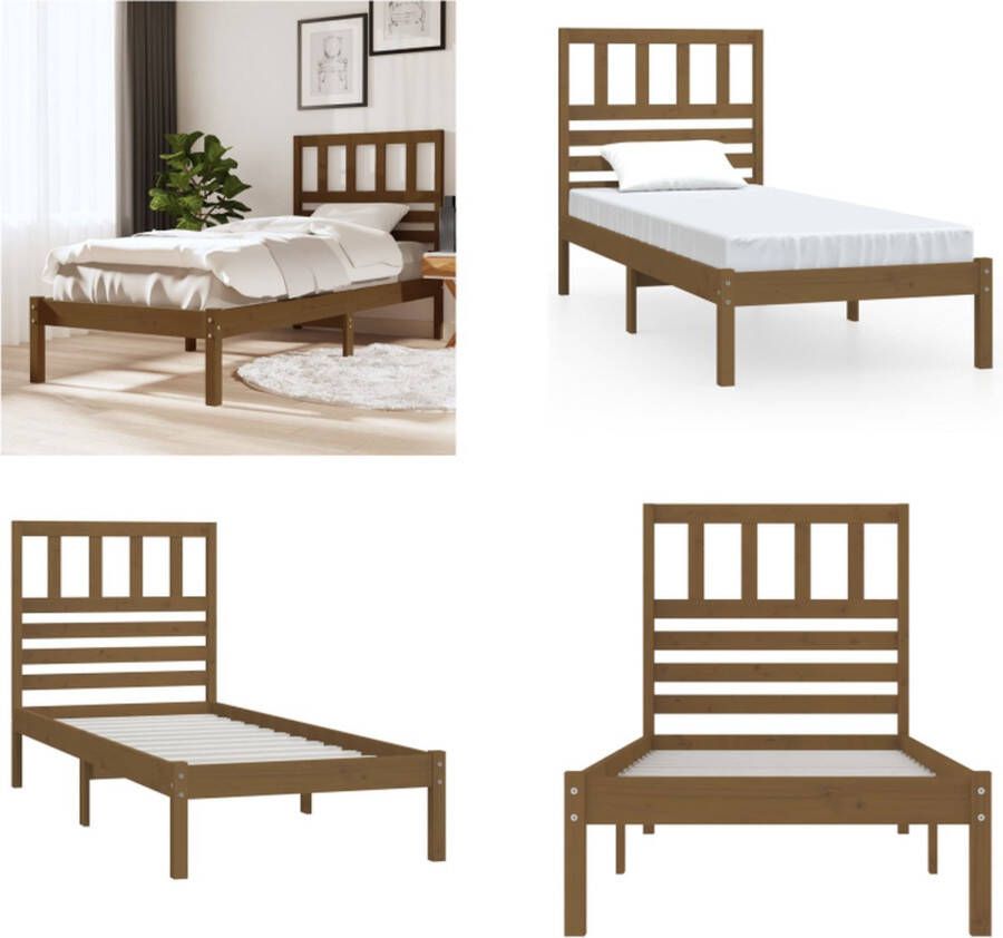 vidaXL Bedframe massief grenenhout honingbruin 100x200 cm Bedframe Bedframes Eenpersoonsbed Bed