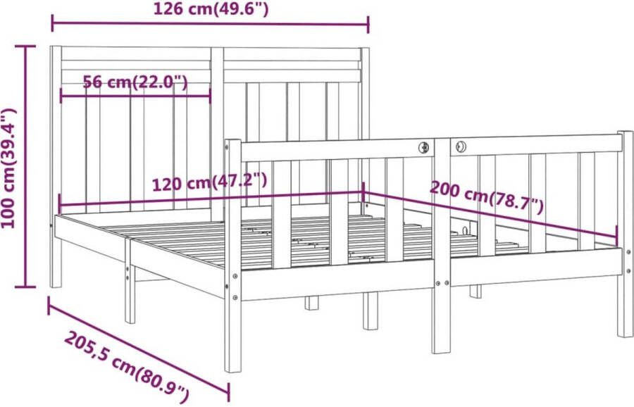 VidaXL -Bedframe-massief-grenenhout-honingbruin-120x200-cm - Foto 2