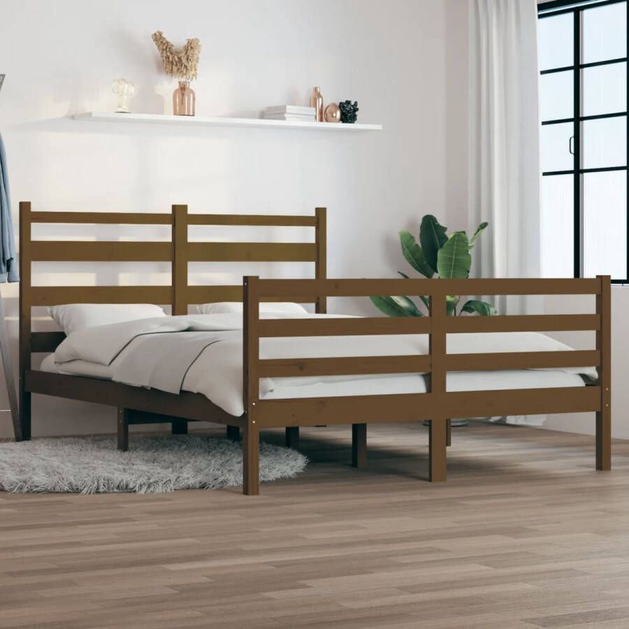 VidaXL -Bedframe-massief-grenenhout-honingbruin-120x200-cm - Foto 1
