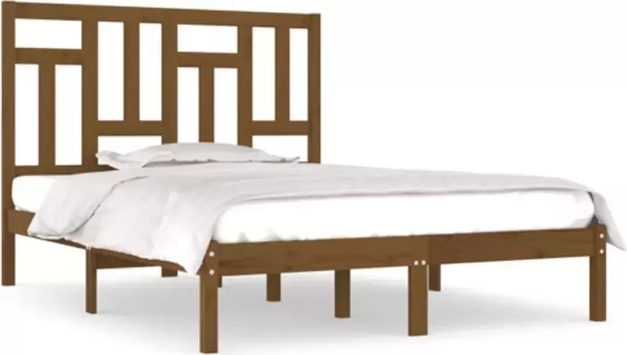 VidaXL Bedframe massief grenenhout honingbruin 135x190 cm 4FT6 Double - Foto 2