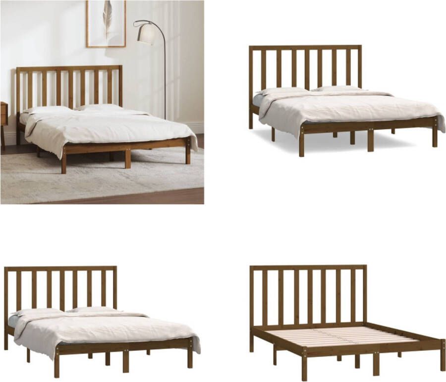 VidaXL Bedframe massief grenenhout honingbruin 135x190 cm 4FT6 Double Bedframe Bedframes Bed Bedbodem