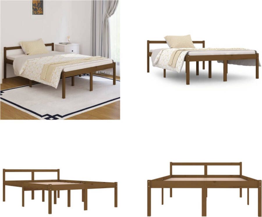 VidaXL Bedframe massief grenenhout honingbruin 135x190 cm 4FT6 double Bedframe Bedframes Seniorenbed Bed
