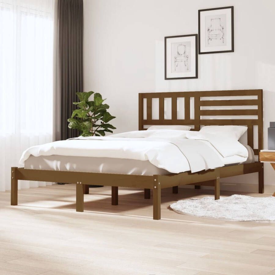 VidaXL -Bedframe-massief-grenenhout-honingbruin-140x190-cm - Foto 1