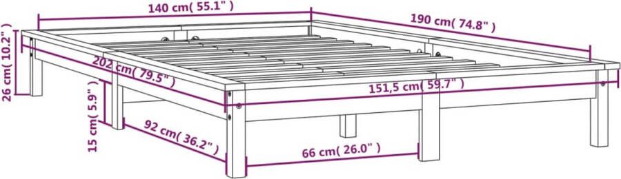 VidaXL -Bedframe-massief-grenenhout-honingbruin-140x190-cm - Foto 2